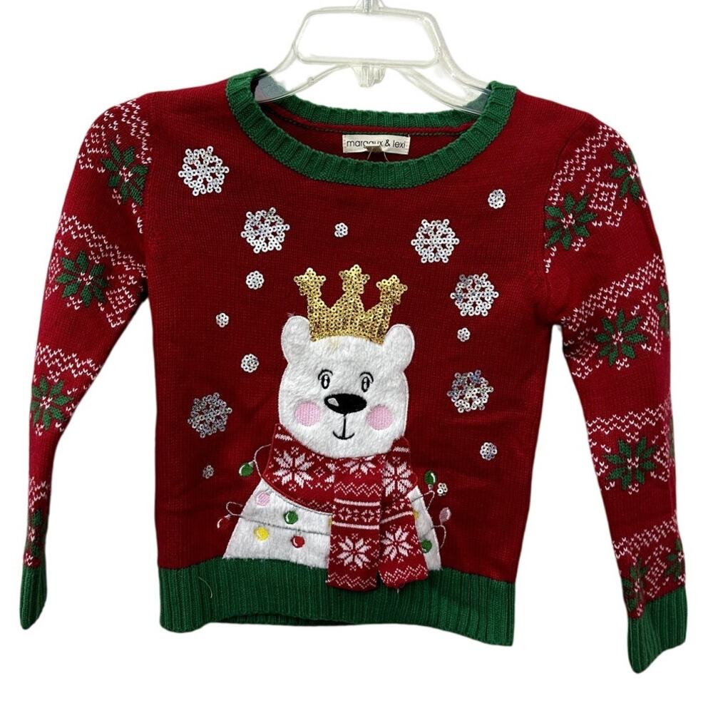 Margaux & Lexi Girls Bear Holiday Long Sleeve Sweater XL/6X NWOT